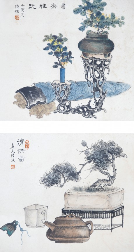 陸詼 清供立軸 32*29cm*2