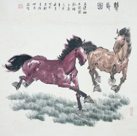 陳世光  雙馬立軸	68*68cm