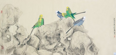 喻慧  花鳥鏡片 131*65cm